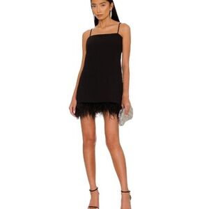 Amanda Uprichard Black Mini Dress with Feather Hem